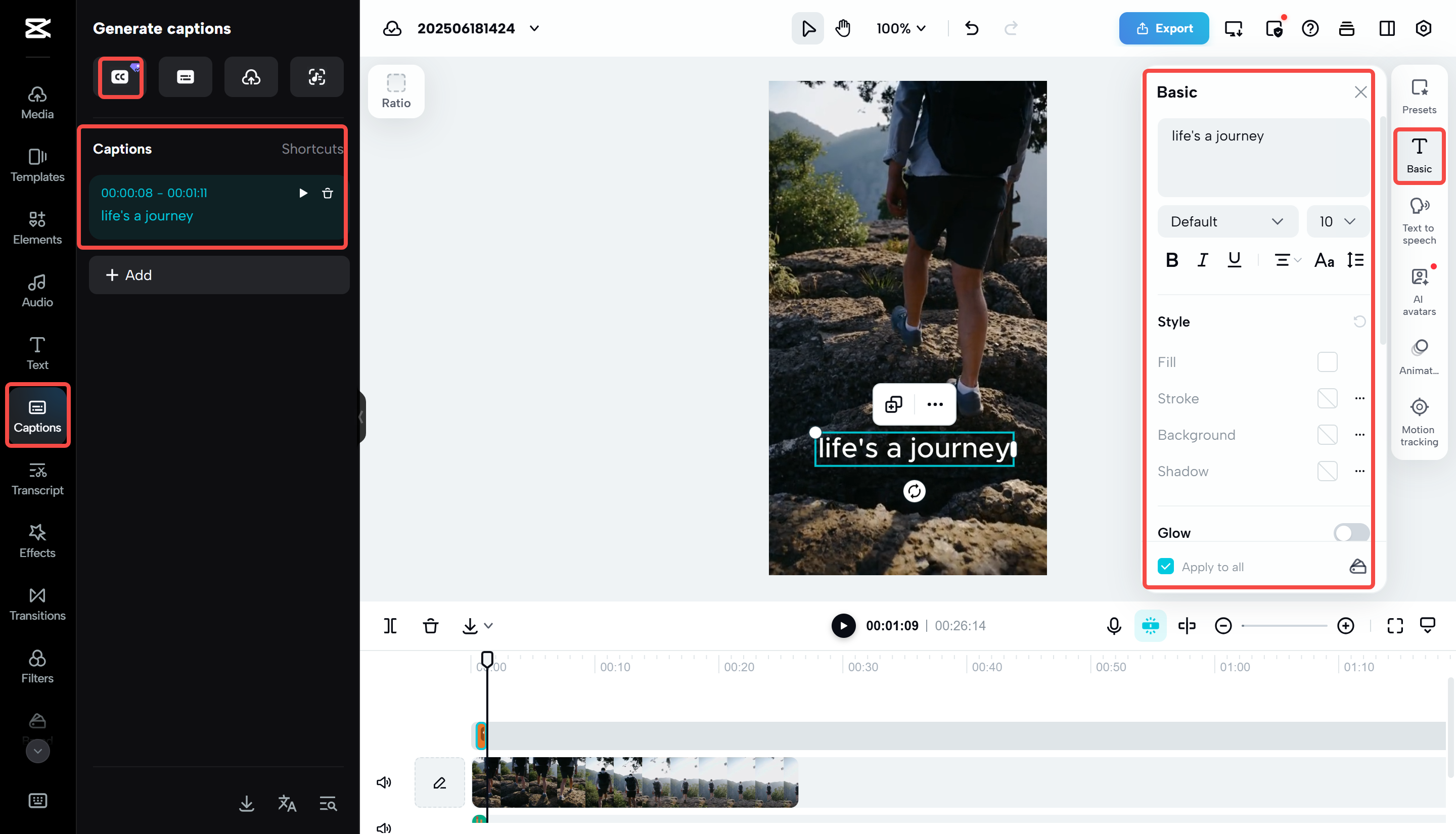 Додавання субтитрів до Instagram Reels за допомогою CapCut Web