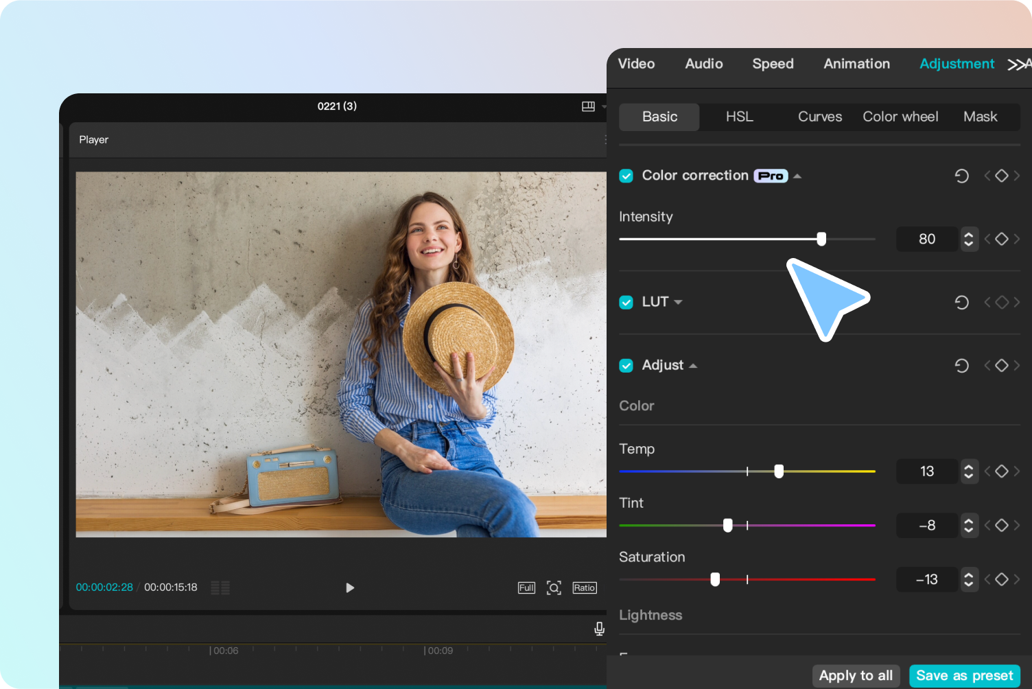 Adjust color settings