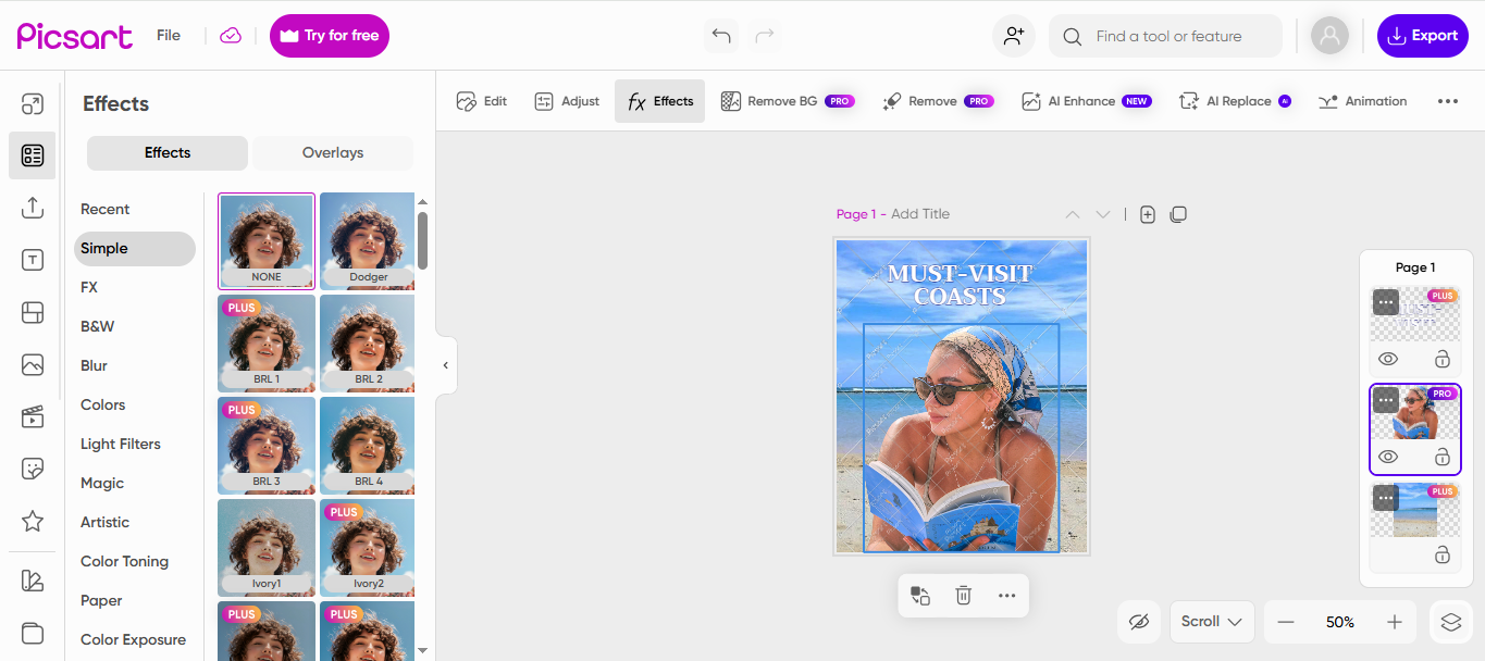 Interfejs Picsart - idealne narzędzie do uzyskania darmowych filtrów podobnych do Snapchata