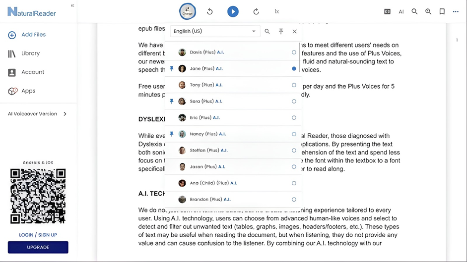 Interface de Natural Reader – Option de téléchargement gratuit d'un générateur de voix IA