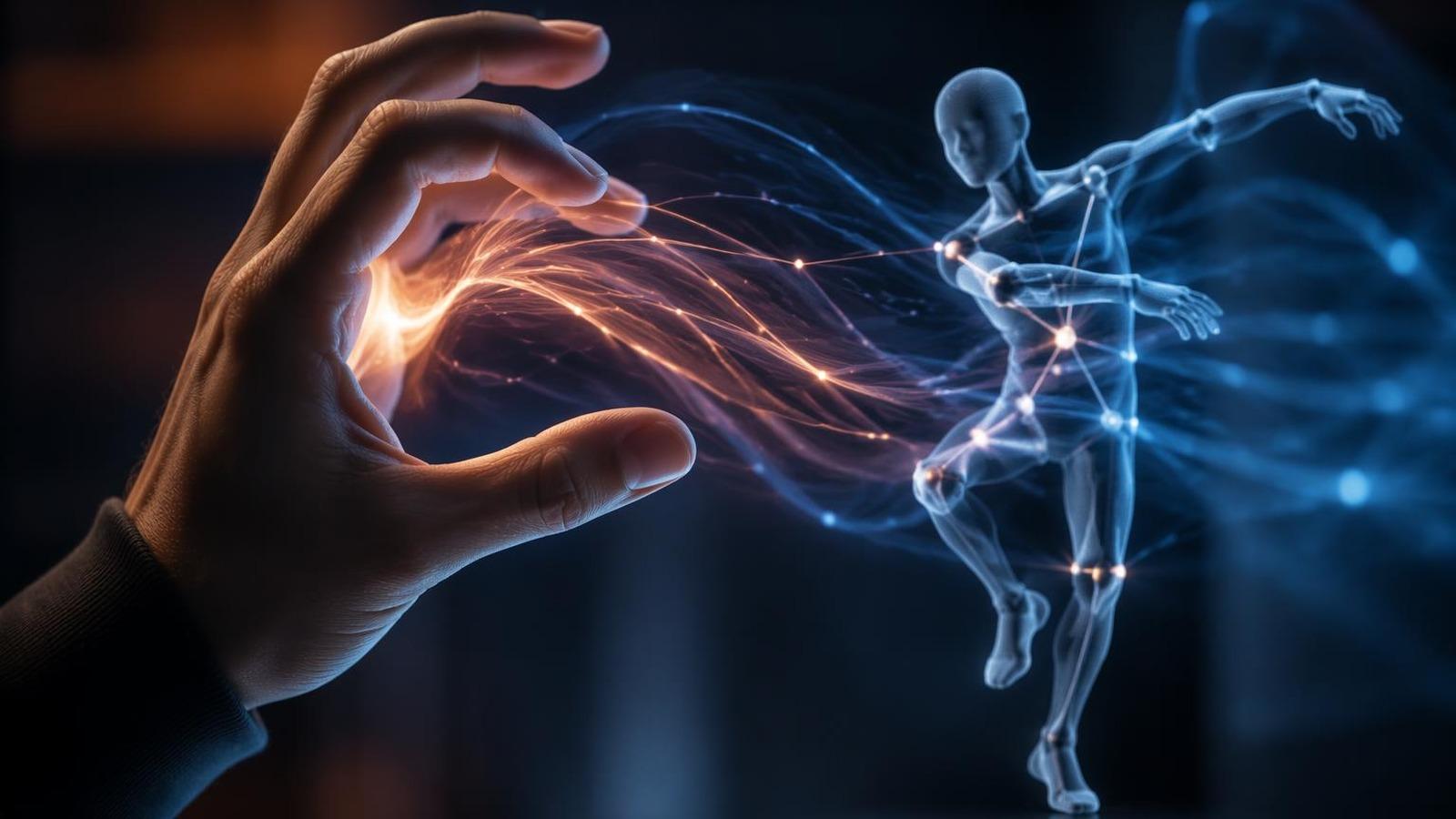 hand gesture motion transfer AI hero background in 16:9