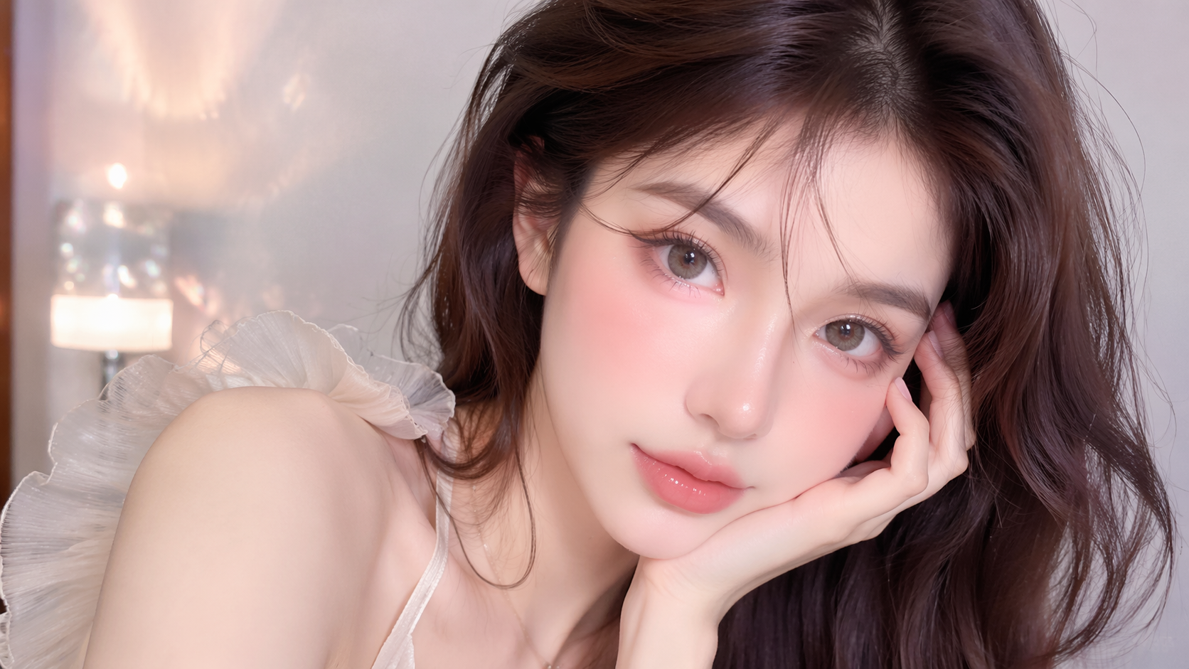 Dreamina Douyin Makeup Filter prompt exemplo 1: Glossy Douyin Beauty