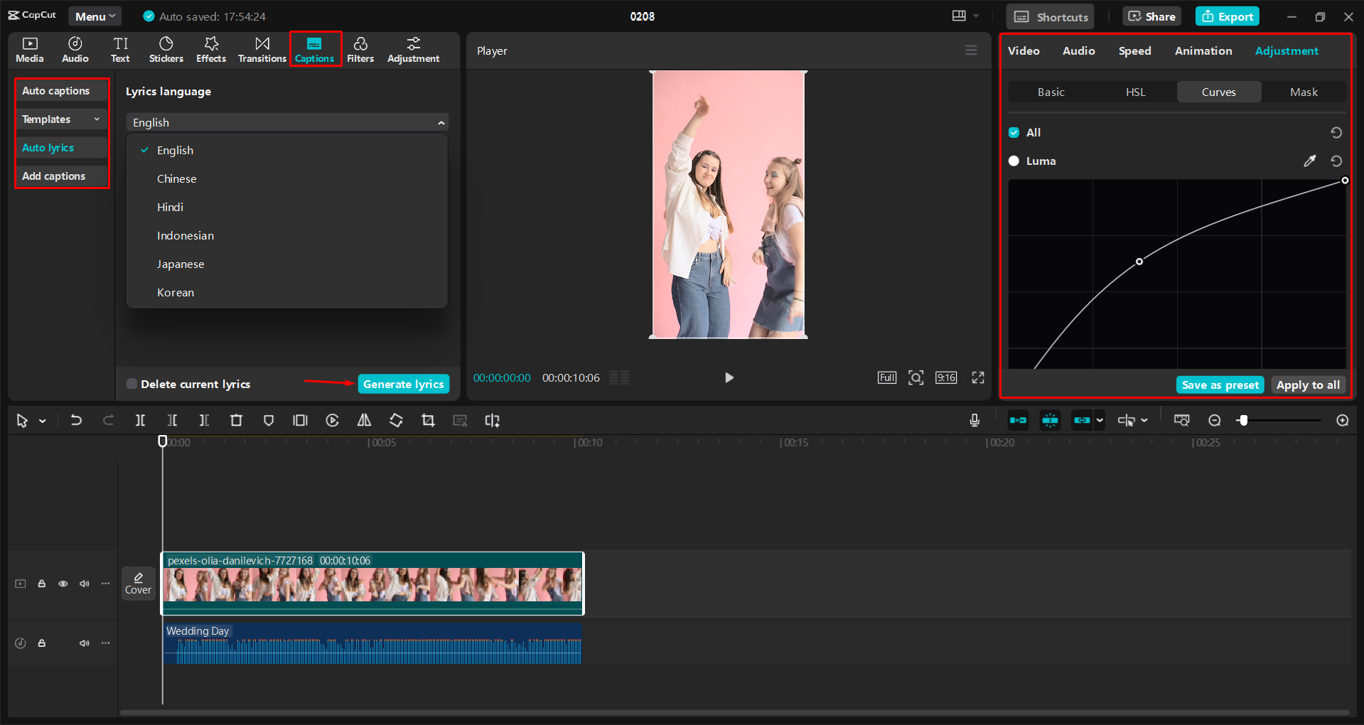 CapCut masaüstü video düzenleyicisinde Instagram için bir videoyu geliştirme